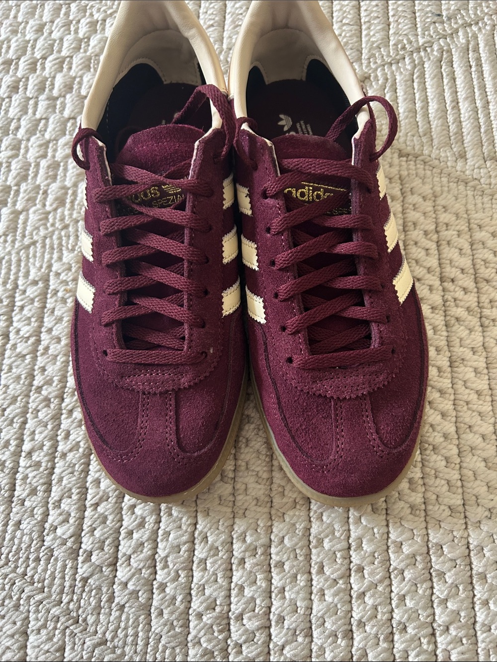 adidas Burgundy and Cream Suede Athletic Shoes